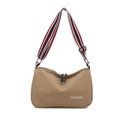 Borsa sottobraccio minimalista in tela kaki con tracolla a righe tricolore - Cachi