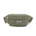 Marsupio in nylon verde militare con ricamo a fiocco bianco e cinturino grigio - Verde