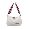 Borsa a tracolla in pelle bianca con cinturino a righe tricolori e logo del marchio - Bianco