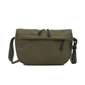 Minimalist olive green crescent shoulder bag in waterproof nylon with adjustable strap - Green