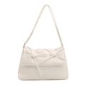 Minimalist white leather crossbody bag featuring elegant twin bows and a long strap - White