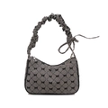 Classic black and white checkered hobo bag with embroidered bows and ruffled handle - Brown