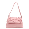 Pink soft faux leather shoulder bag with decorative bows and Fashion & Bags text - Pink