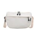 White semi-circular nylon crossbody bag with khaki strap and dual zipper pockets - White