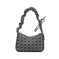 Gingham pleated handbag with bow detail and scrunchie handle for women fashion - Black