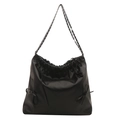 Schicke schwarze Schultertasche aus weichem Leder mit Schleifen und Silberkette - Schwarz