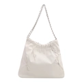 Weiße Bucket Bag mit Schleifenverzierung und gewebtem silbernem Kettenriemen - Weiß