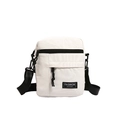 Mini canvas messenger bag in off-white with black strap and Fashion Instinct logo patch - White
