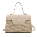 Borsa beige a tracolla ricamata con fiori e base in paglia intrecciata - Bianco