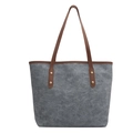 Minimalistische graue Shopper-Tasche mit braunen Griffen und goldenen Nieten - Blau