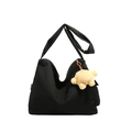 Large black canvas tote bag with fashion label and yellow star plush charm for women - Black With Pendant