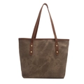 Vintage Tragetasche in Dunkelbraun mit Textur-Stoff und braunen Leder-Schultergurten - Braun
