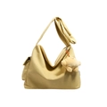 Light yellow canvas crossbody tote bag with a croissant plush charm and side pocket - Yellow with Pendant