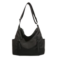 Sac hobo noir de grande capacité avec bandoulière réglable et doubles poches zippées - Noir