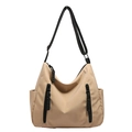 Sac fourre-tout beige à grande capacité avec fermetures noires et bandoulière large - Kaki