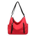 Grand sac fourre-tout en nylon rouge avec poches et bandoulière noire réglable - Rouge