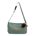 Morandi green oxford crossbody bag with TREND patch and black plush monster charm - With Pendant / Green