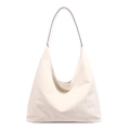 Minimalist beige leather tote bag with a sleek Hobo style for women’s daily commuting - White