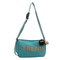 Cyan nylon crossbody bag with TREND leather patch and soot sprite plush charm - With Pendant / Blue
