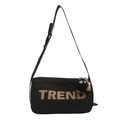 Black Oxford crossbody bag featuring TREND logo and a black plush charm accessory - With Pendant / Black