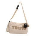 Cream nylon crossbody bag with TREND embroidery and soot sprite pompom accessory - With Pendant / White