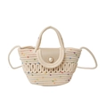 Mini borsa intrecciata colorata stile francese con perla e tracolla da donna - Senza sciarpa / Bianco Sporco