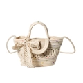 Borsa tote in tessuto bianco crema con fiocco in pizzo e chiusura a perla per la primavera - Bianco Sporco