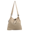 Minimalistische beige Beuteltasche mit Kordelzug, verstellbarem Riemen und Taschen - Khaki