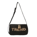 Minimalist black Oxford cylinder crossbody bag with TREND patch and adjustable strap - Bag / Black
