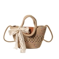 Borsa a tracolla intrecciata kaki con pois colorati e un grande fiocco di pizzo - Cachi