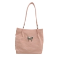 Pink faux leather butterfly tote bag with metallic sheen and large capacity - Pink