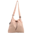 Hellrosa Nylon Umhängetasche mit verstellbarem Kordelzug und schwarzem Webetikett - Rosa