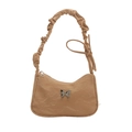 French style khaki pleated underarm bag with silver butterfly and cloud strap - Khaki