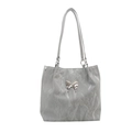 Minimalist grey butterfly tote bag in crinkled faux leather with metallic buckle - Silver