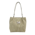Light green pleated tote bag featuring a metallic silver butterfly and dual thin straps - Green