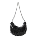 Borsa hobo moderna con paillettes nere e tracolla a catena argento per feste - Nero
