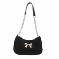 Sac bandoulière minimaliste noir avec nœud métallique argenté et sangle chaîne - Noir