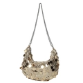 Elegante borsa a mezzaluna con paillettes dorate e tracolla a catena argento - Oro
