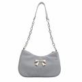 Borsa sottobraccio azzurra da donna con fiocco in metallo argento e catenella - Blu