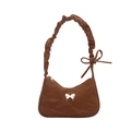 Sac à bandoulière carré marron plissé avec papillon métallique et nœud décoratif - Marron