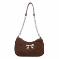 Sac sous le bras croissant marron foncé avec noeud argenté et bandoulière chaîne - Marron