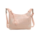 Pink jacquard dumpling bag with elegant landscape embroidery and silver hardware - Pink