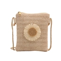 Straw square crossbody bag with large floral detail and rope strap on white background - Off White