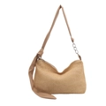 Große khaki Stroh-Tote-Bag mit braunen PU-Riemen und silberner Kette auf weißem Hintergrund - Khaki