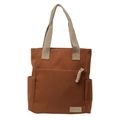 Grand sac fourre-tout en toile marron vintage avec poches latérales et poignées - Orange