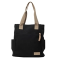 Sac fourre-tout en toile noire avec anses crème et détail d'étiquette mode - Noir