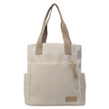 Sac fourre-tout en toile blanc cassé avec poches multiples et poignées tissées pour fac - Blanc Cassé