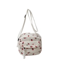 Lightweight white corduroy crossbody bag with cute strawberry print and adjustable strap - White