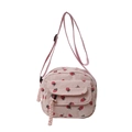 Pink corduroy crossbody shell bag with strawberry print and adjustable strap for women - Pink