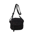 Black corduroy crossbody bag with red strawberry pattern and adjustable shoulder strap - Black
